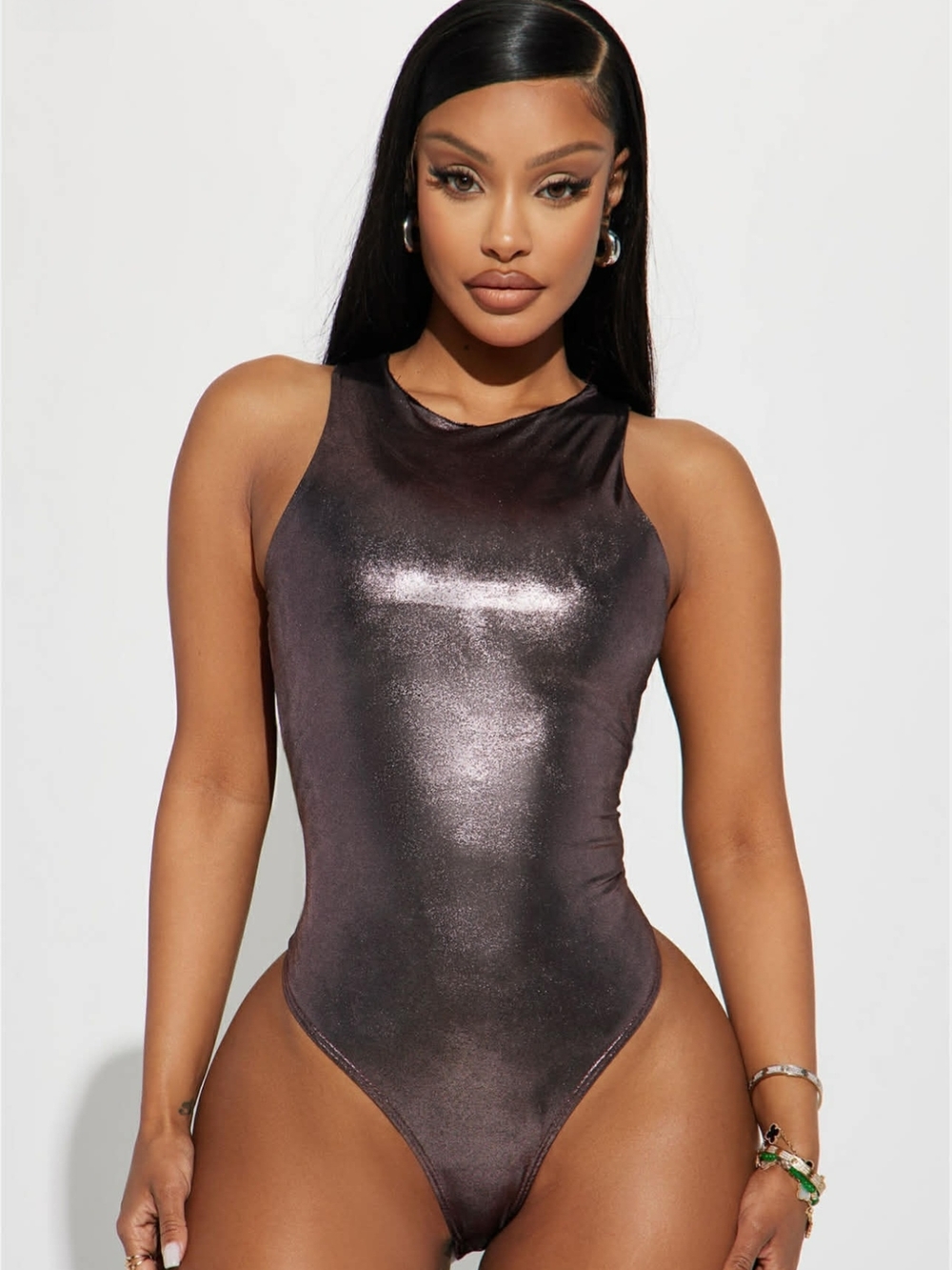 Fashion Nova Metallic Rose Gold Bodysuit